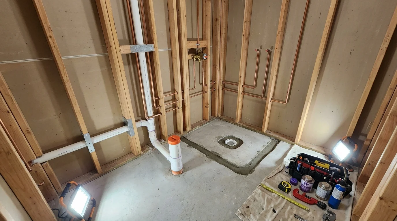 Bathroom rough-in plumbing during remodel by Johns Plumbing LLC in Poway