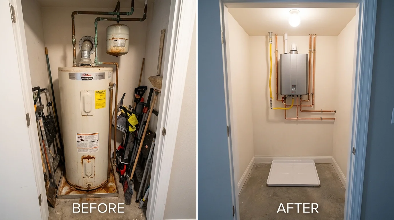 Tank water heater versus wall-mounted tankless unit comparison for Poway, CA homeowners